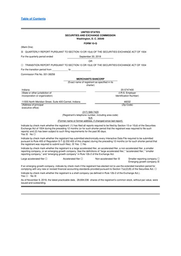 Thumbnail Merchants Bancorp 10-Q Quarterly Report FY2018 