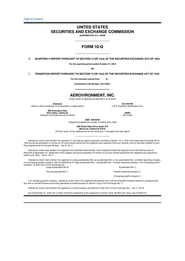 Thumbnail AeroVironment 10-Q Quarterly Report FY2019 