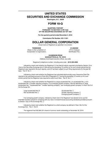 Thumbnail Dollar General 10-Q Quarterly Report FY2018 