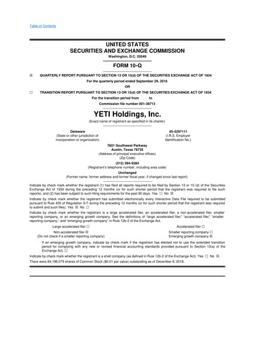 Thumbnail YETI Holdings
 10-Q Quarterly Report FY2018 