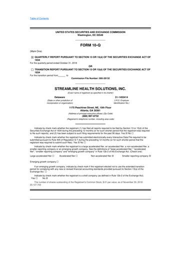 Thumbnail Streamline Health Solutions 10-Q Quarterly Report FY2018 