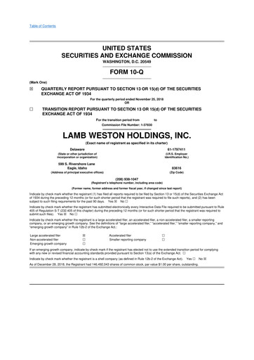 Vorschaubild Lamb Weston 10-Q Quartalsbericht  