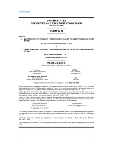 Thumbnail Royal Gold
 10-Q Quarterly Report FY2019 