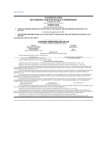 Thumbnail Antero Midstream
 10-K Annual Report 2018