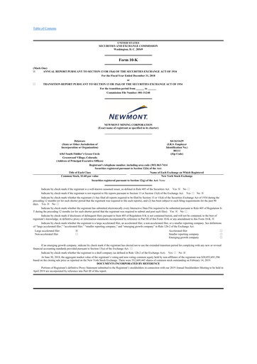 Thumbnail Newmont 10-K Annual Report 2018