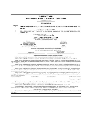 Thumbnail Air Lease Corporation
 10-K Annual Report 2018