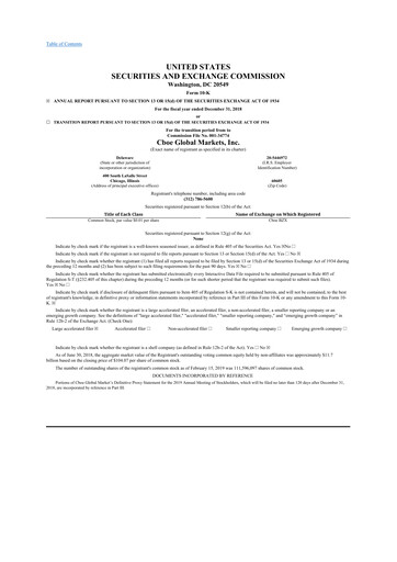 Thumbnail Cboe Global Markets 10-K Annual Report 2018