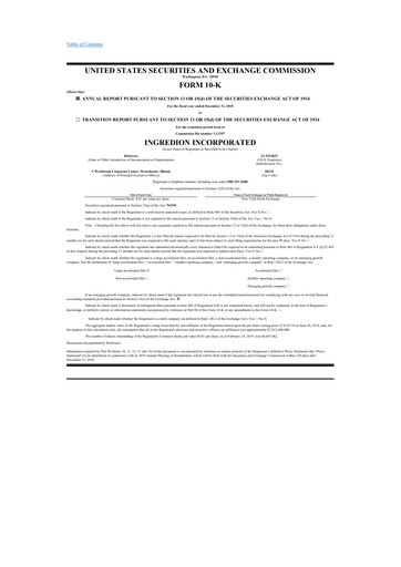 Thumbnail Ingredion 10-K Annual Report 2018