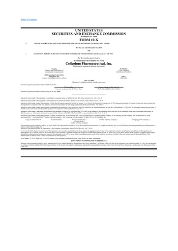 Thumbnail Collegium Pharmaceutical
 10-K Annual Report 2018