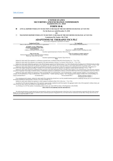 Thumbnail Adaptimmune Therapeutics 10-K Annual Report 2018