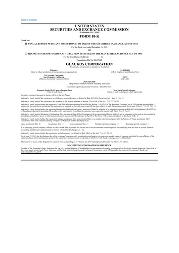 Thumbnail Glaukos 10-K Annual Report 2018