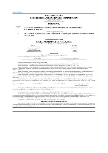 Thumbnail Rigel Pharmaceuticals 10-K Annual Report 2018