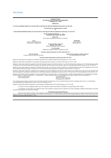 Miniature Stellar Bancorp 10-K Rapport annuel 2018