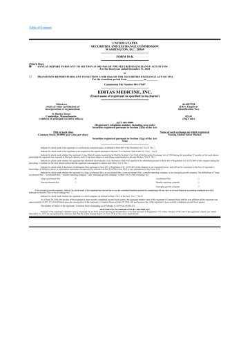 Miniature Editas Medicine
 10-K Rapport annuel 2018