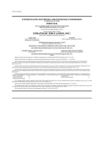 Thumbnail Strategic Education
 10-K Annual Report 2018