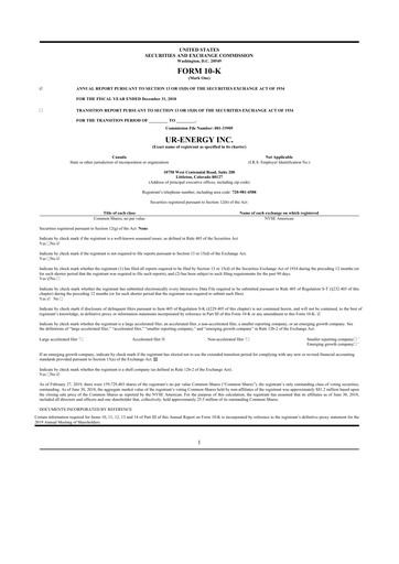 Thumbnail Ur-Energy 10-K Annual Report 2018