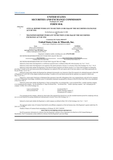 Thumbnail United States Lime & Minerals  10-K Annual Report 2018