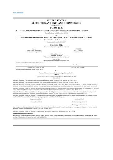 Thumbnail Matson 10-K Annual Report 2018