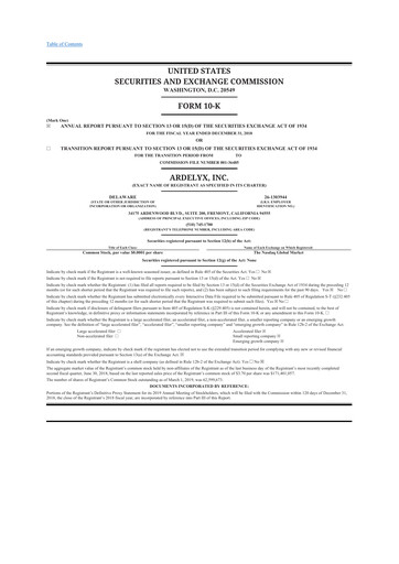 Miniature Ardelyx 10-K Rapport annuel 2018