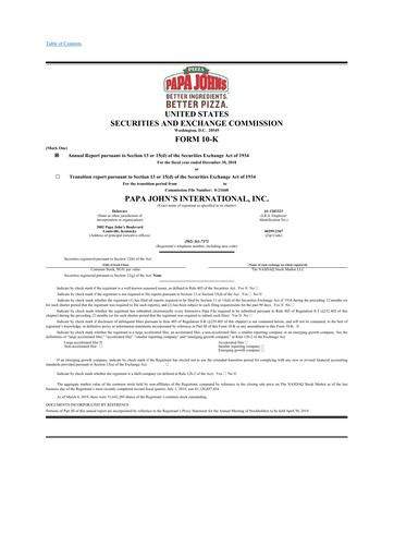 Thumbnail Papa John's Pizza
 10-K Annual Report 2018