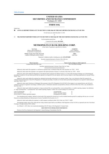 Thumbnail Metropolitan Bank Holding 10-K Annual Report 2018