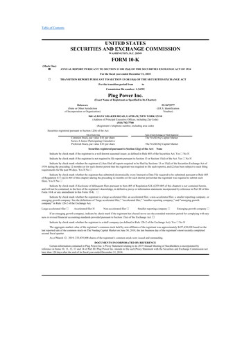 Thumbnail Plug Power 10-K Annual Report 2018