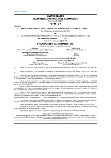 Thumbnail Bridgewater Bancshares 10-K Annual Report 2018
