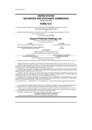 Thumbnail Esquire Financial Holdings 10-K Annual Report 2018