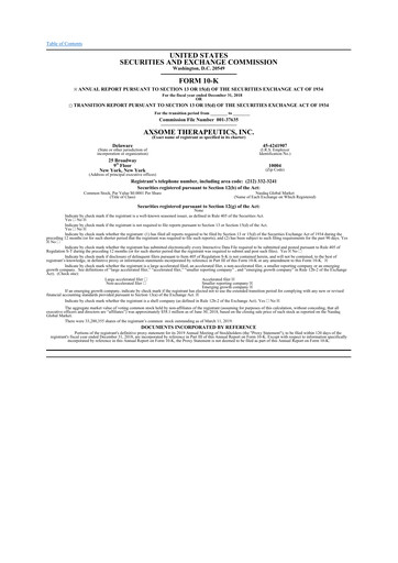 Vorschaubild Axsome Therapeutics
 10-K Jahresbericht 2018