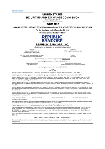 Thumbnail Republic Bank 10-K Annual Report 2018