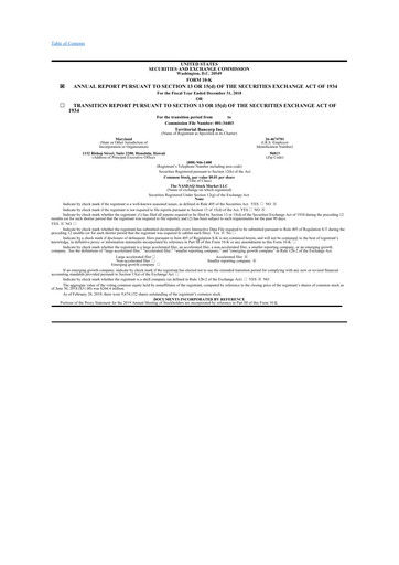 Thumbnail Territorial Bancorp
 10-K Annual Report 2018