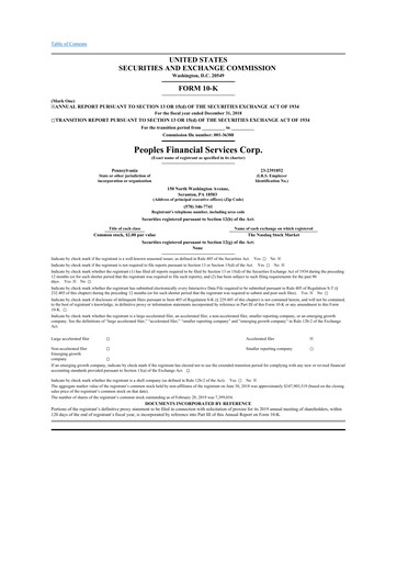 Thumbnail Peoples Financial Services 10-K Annual Report 2018