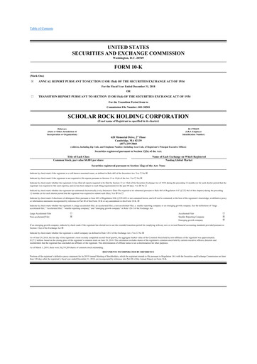 Miniature Scholar Rock Holding 10-K Rapport annuel 2018