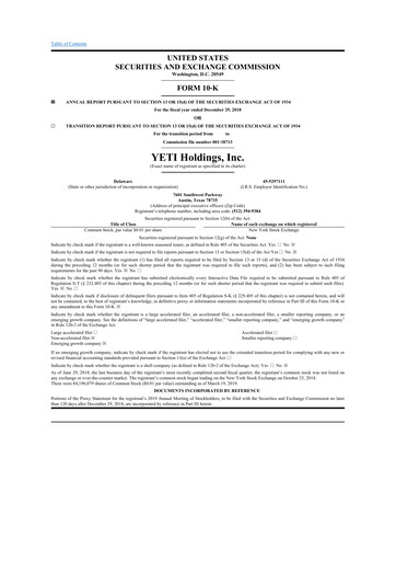 Miniature YETI Holdings
 10-K Rapport annuel 2018