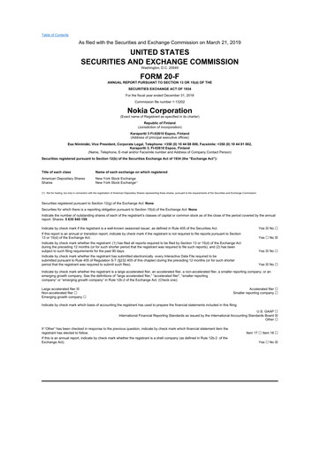 Vorschaubild Nokia 20-F Jahresbericht 2018