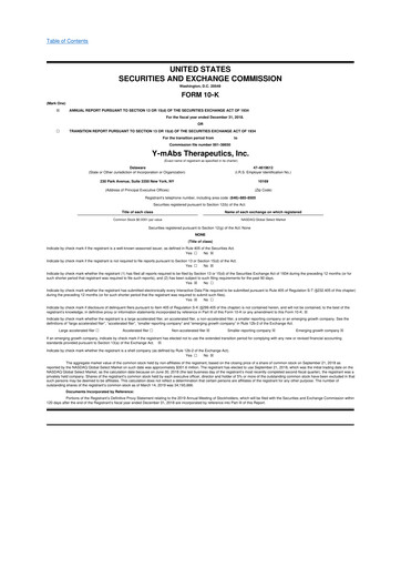 Thumbnail Y-mAbs Therapeutics
 10-K Annual Report 2018