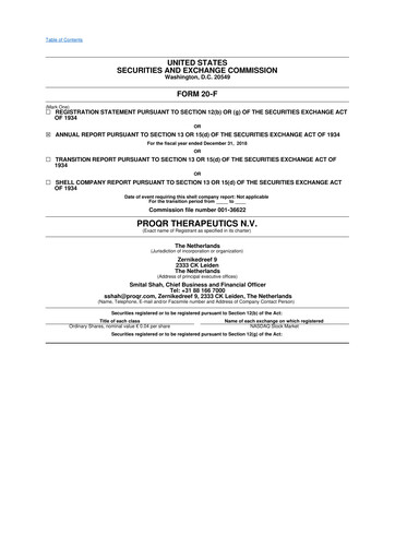 Thumbnail ProQR Therapeutics 20-F Annual Report 2018