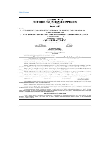 Miniature Jaguar Health 10-K Rapport annuel 2018