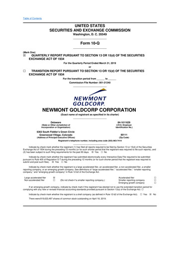 Thumbnail Newmont 10-Q Quarterly Report FY2019 