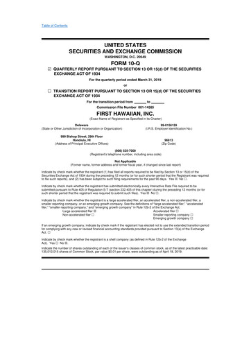 Thumbnail First Hawaiian Bank
 10-Q Quarterly Report FY2019 