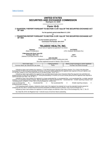 Vorschaubild Teladoc Health
 10-Q Quartalsbericht 2019 