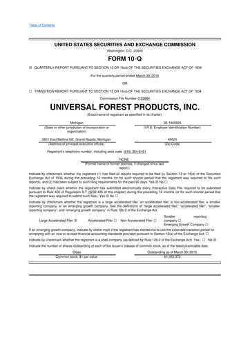 Thumbnail UFP Industries
 10-Q Quarterly Report FY2019 