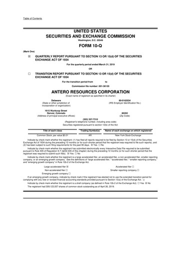 Vorschaubild Antero Resources
 10-Q Quartalsbericht 2019 