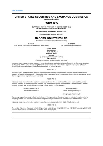 Vorschaubild Nabors Industries
 10-Q Quartalsbericht 2019 