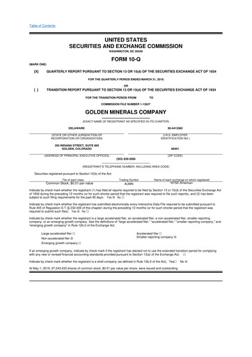 Thumbnail Golden Minerals
 10-Q Quarterly Report FY2019 