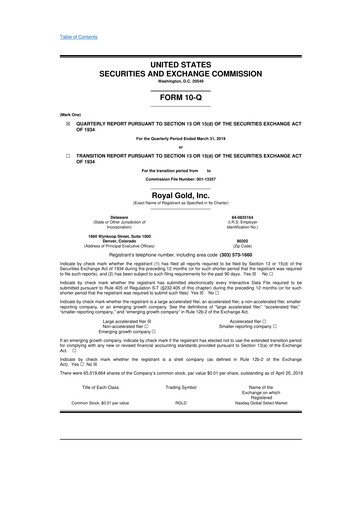 Thumbnail Royal Gold
 10-Q Quarterly Report FY2019 