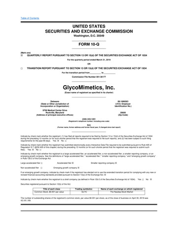 Thumbnail GlycoMimetics
 10-Q Quarterly Report FY2019 