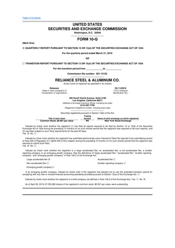 Thumbnail Reliance


 10-Q Quarterly Report FY2019 