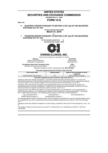 Thumbnail O-I Glass
 10-Q Quarterly Report FY2019 
