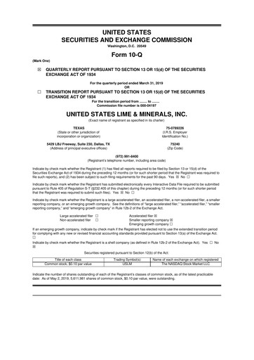 Thumbnail United States Lime & Minerals  10-Q Quarterly Report FY2019 